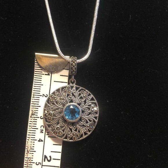 VTG Sterling Topaz Marcasite Floral Filigree Pendant 1.5” Pendant Only No Chain - Picture 6 of 6